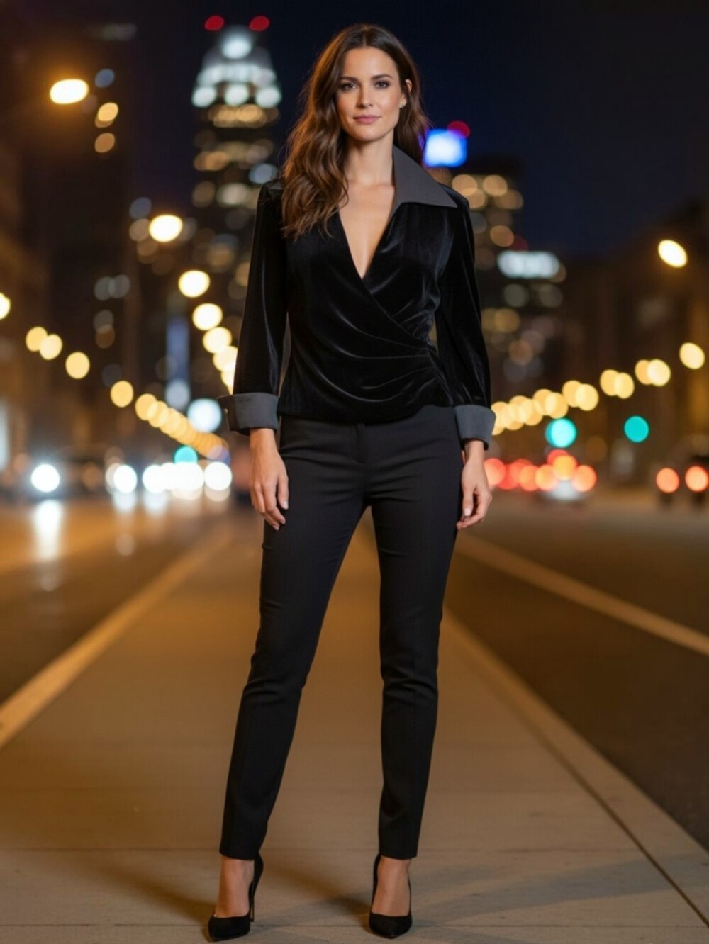 Vintage Vinadashi Shoji Black Velvet Wrap Blazer With Contrast Collar & Cuffs